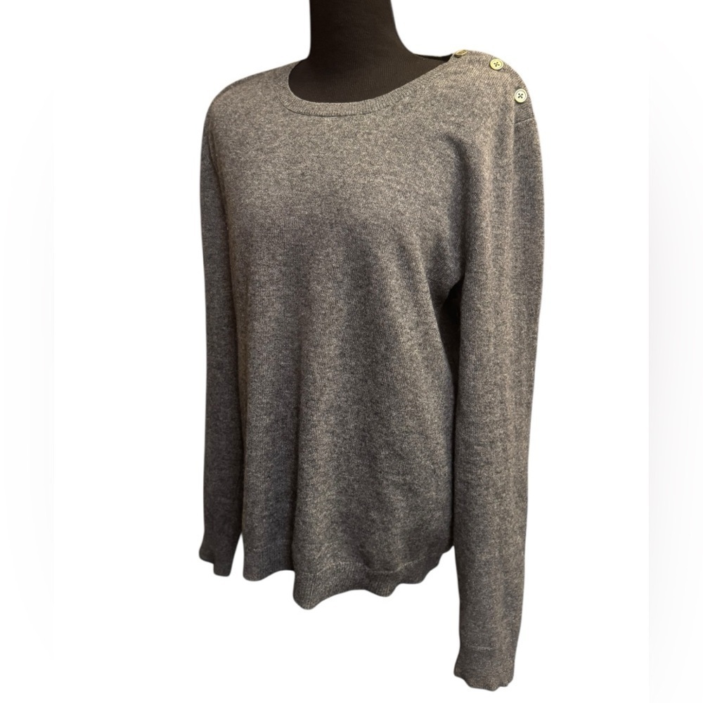 CASHMERE CHRISTOPHER FISCHER Knit Luxury Sweater Gray Size Lg Cozy Crew Neck EUC